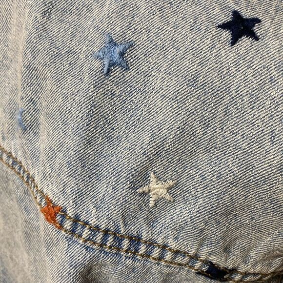 Star Embroidered Factory Distressed Denim Jacket - Picture 2 of 13